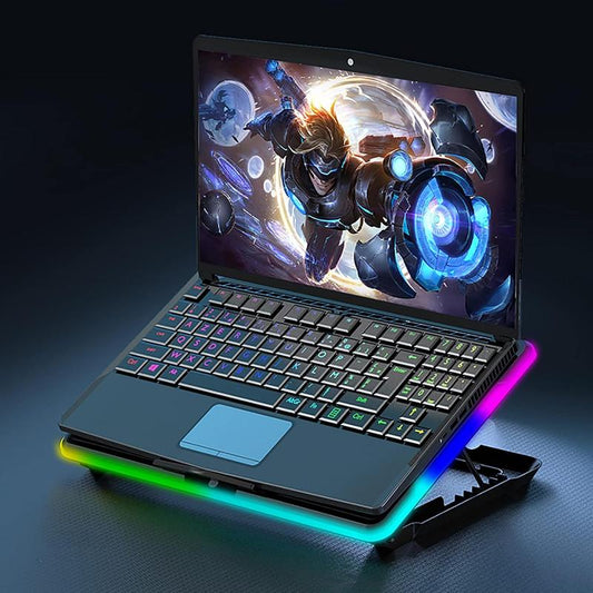 AJAZZ ANC160 Laptop Cooling Pad, Full Surround LED Strip, 15 Types of Lighting Effects, 3 Stepless Adjustment Quiet Fans, 7 Angle Adjustment